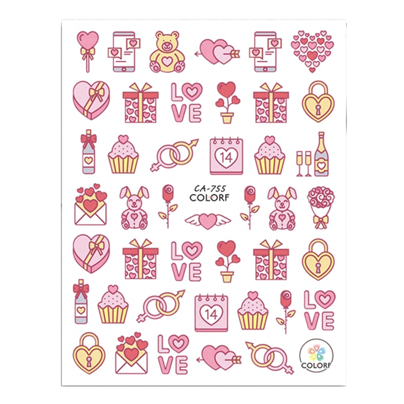 Miếng Dán Trang Trí Móng Tay Họa Tiết Trái Tim 3D Xinh Xắn