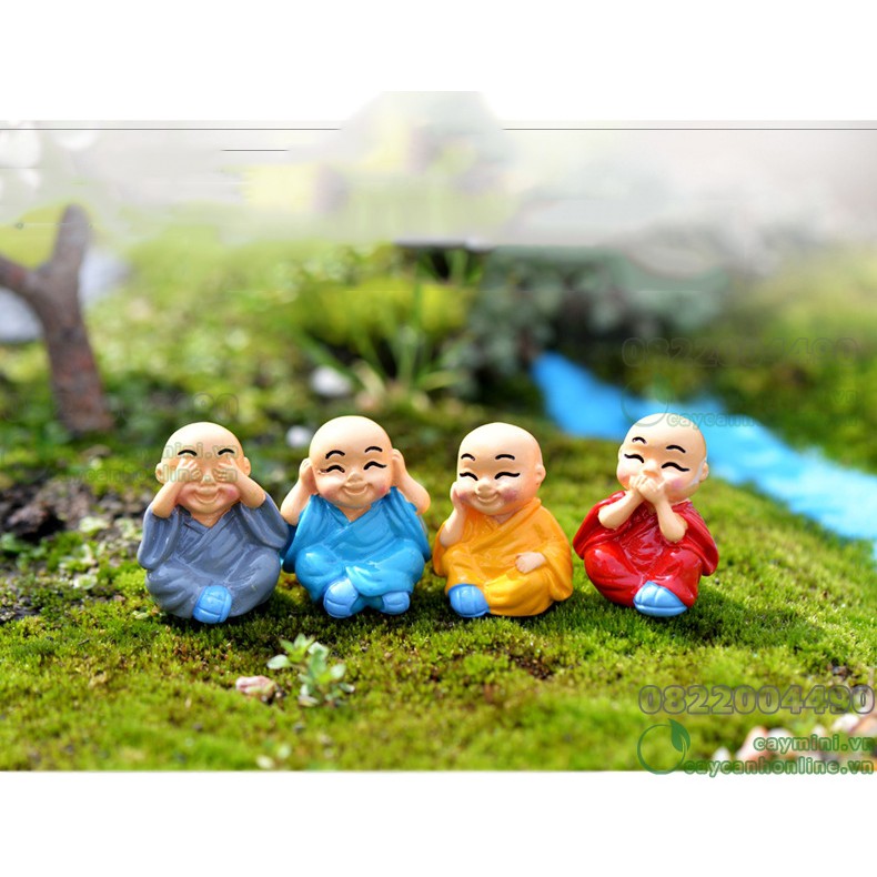 Tượng Nhà sư vui vẻ - Mô hình tượng Mini, trang trí tiểu cảnh terrium, sân vườn, quà tặng lưu niệm, trang trí xe hơi
