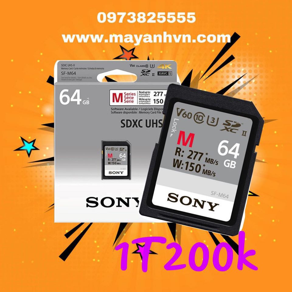 Thẻ nhớ Sony 64GB SDXC UHS-II 277MB/S (SF-M64/T2) | Hàng Chính Hãng- Tặng hộp đựng thẻ