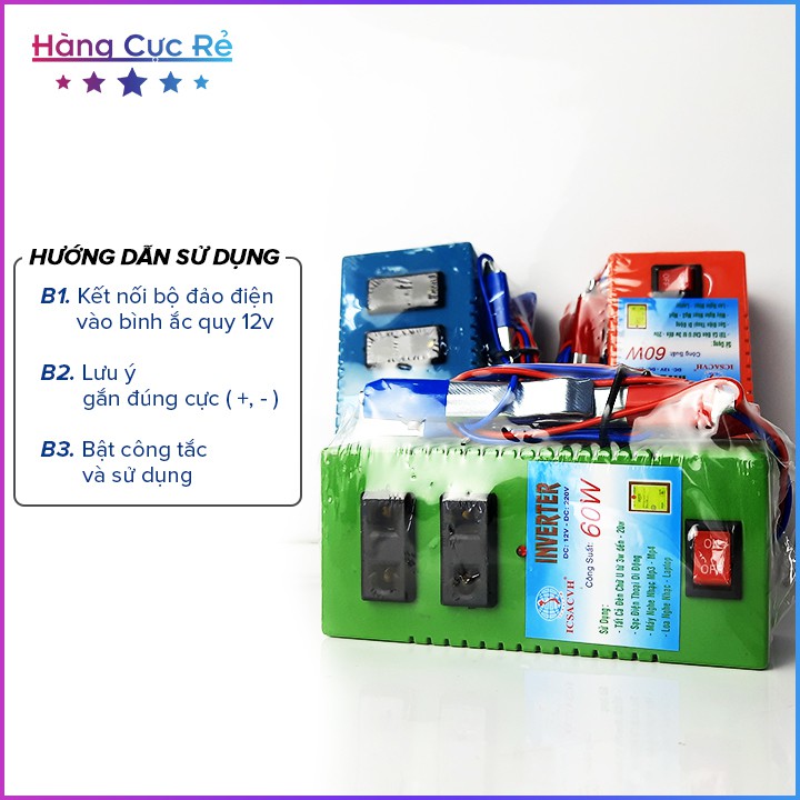 Thiết bị biến điện 12v ra 220v công suất 60W + Tặng vít thử điện ⚡Frreeship⚡ Shop Hàng Cực Rẻ