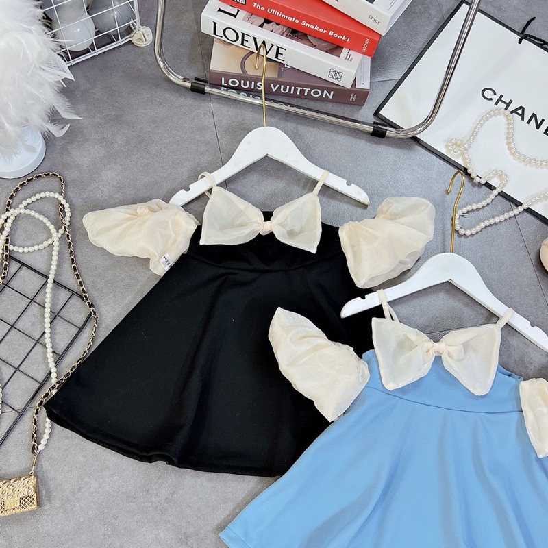 Váy đầm rớt vai 2 màu xkids cho bé gái