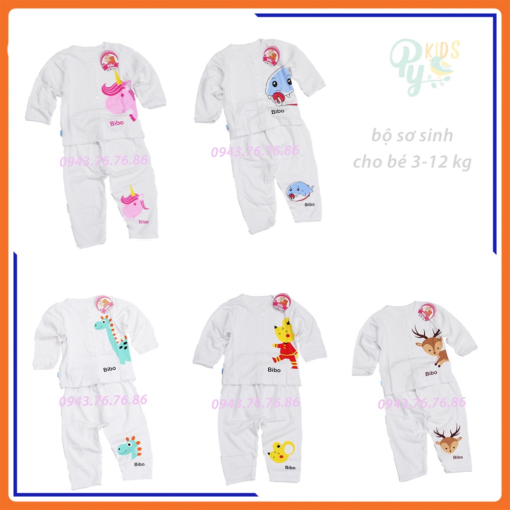 Bộ sơ sinh trắng tay dài Bibo cotton thấm hút mồ hôi dành cho bé 3-13kg