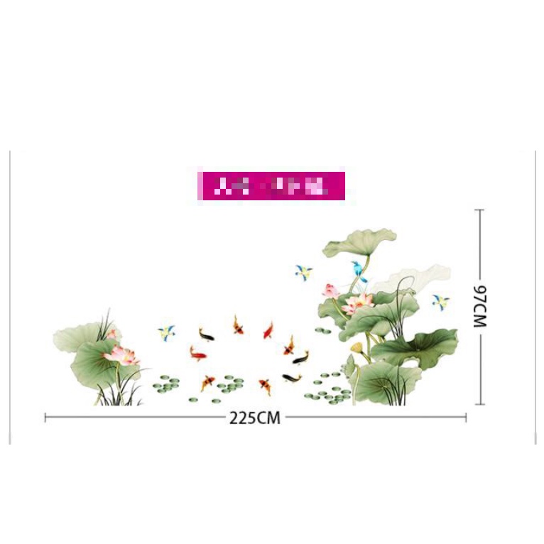 Decal trang trí tường - Bụi sen và đàn cá chép