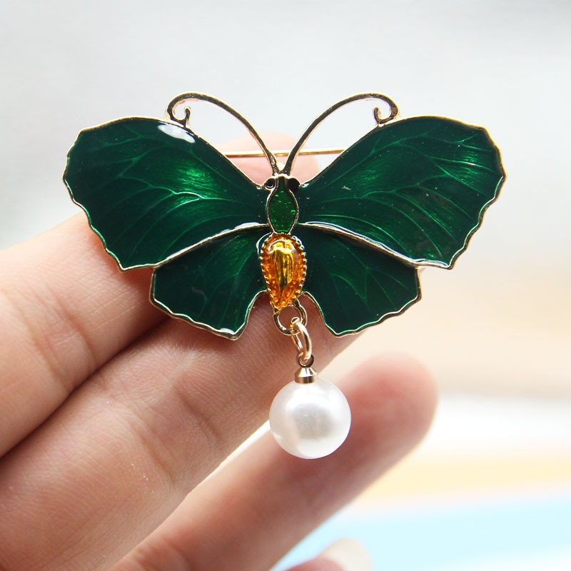 Ghim cài áo hình con bướm đính ngọc trai giả thời trang cho nữ