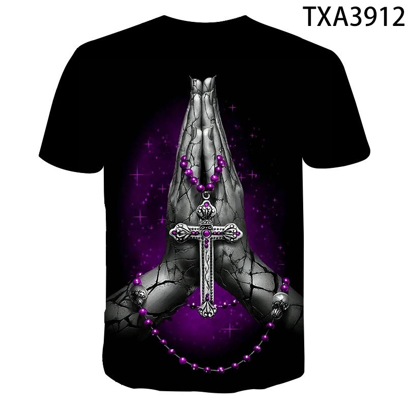 Áo Thun Ngắn Tay In Họa Tiết Chữ Thập 3D Thời Trang Mùa Hè 2022 Dành Cho Nam Nữ