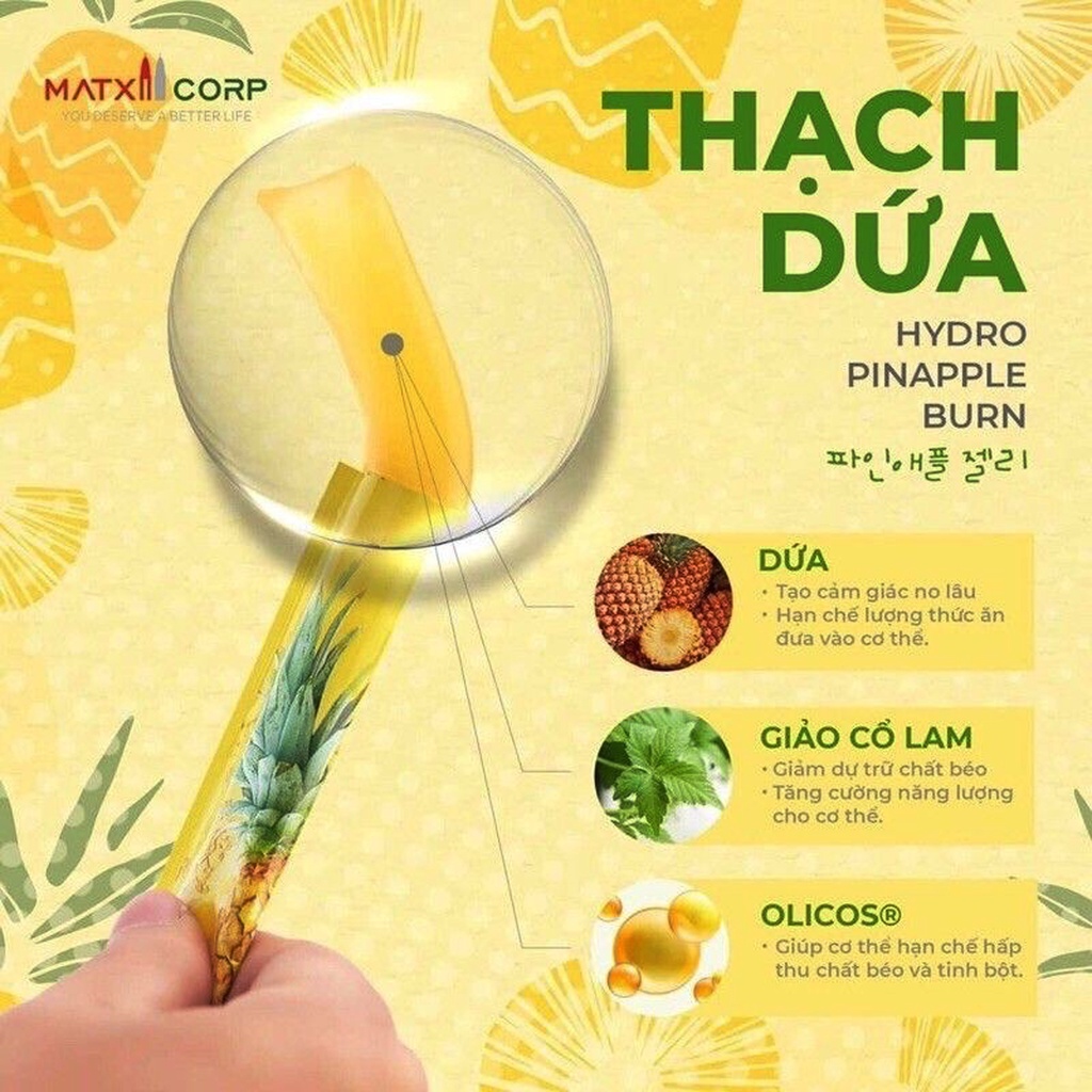 Thạch dứa giảm cân matxi corp chính hãng thạch dứa Hydro Pinapple Burn vị trái cây dứa