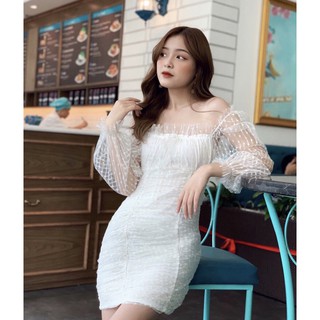 Đầm Ulzzang Body Trễ Vai phối ren 💖FREESHIP💖váy nữ phối ren hottrend 2019 NU8821