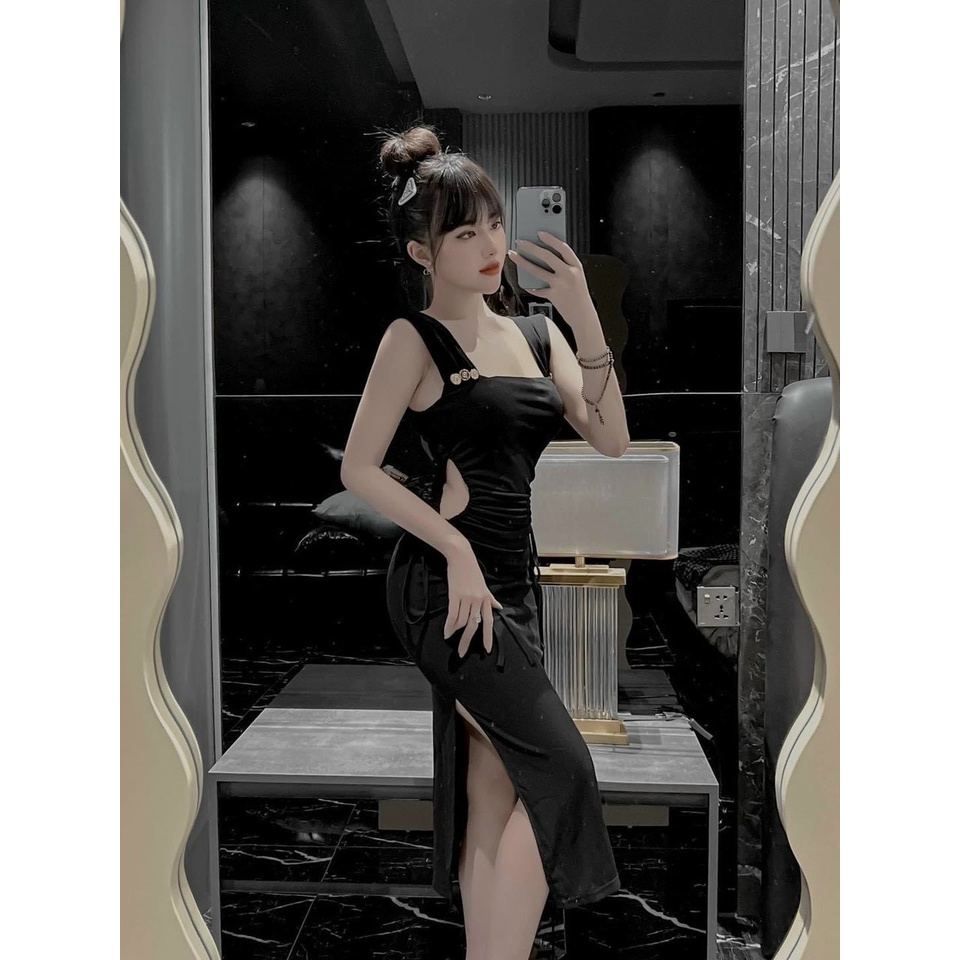 Đầm body khoét eo rút dây 2 bên, đầm đi tiệc đi chơi