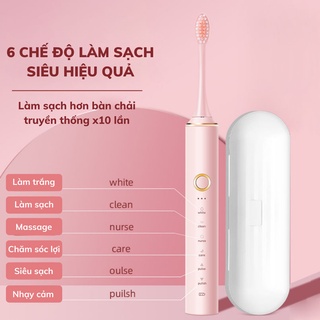 Bàn chải điện IPX7 đánh răng sạch x10, công nghệ sóng âm, bảo vệ răng miệng tuyệt đối (bảo hành 1 đổi 1)