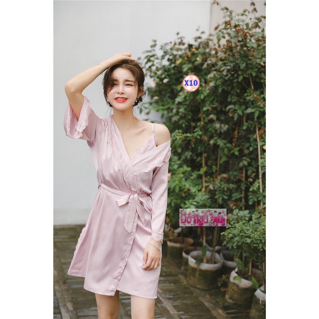 Pijama Lụa Cao Cấp (Áo choàng + Áo 2 dây ) X10 | BigBuy360 - bigbuy360.vn