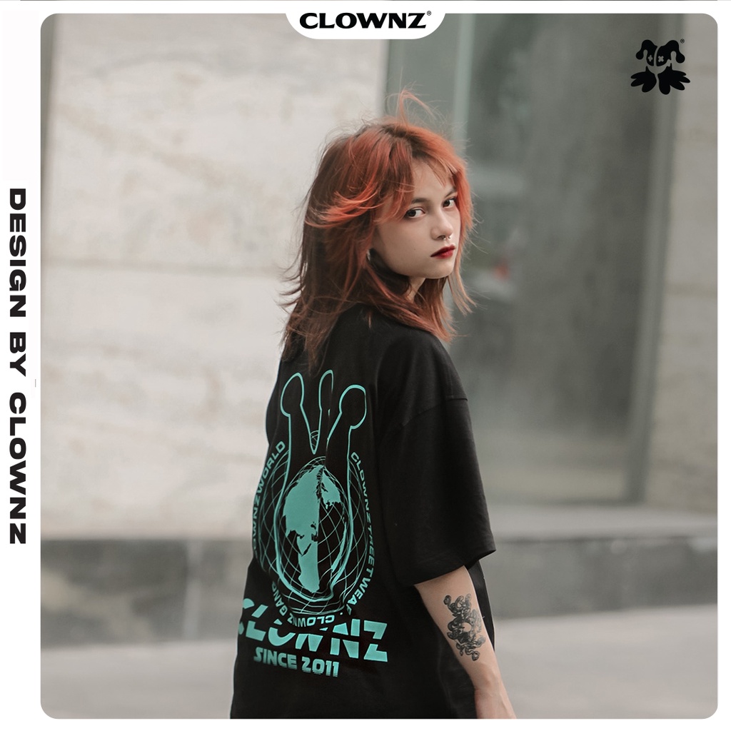 Áo thun tay lỡ local brand unisex đen Clownz Worldz form rộng, chất cotton