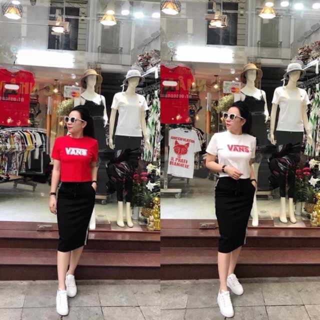Set chân váy bút chì sọc kim sa+ áo phông