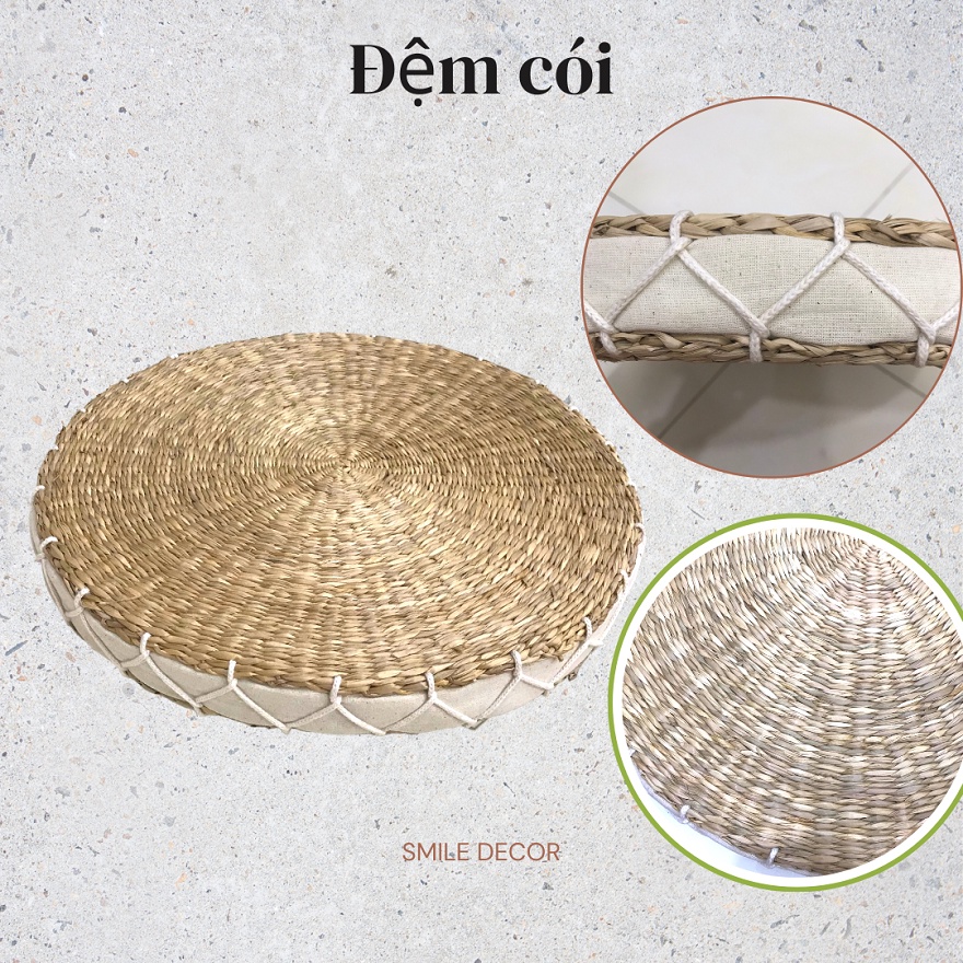 Đệm cói ngồi bệt hình tròn đàn hồi Smile Decor trang trí homestay , camping - D40 x H5 cm