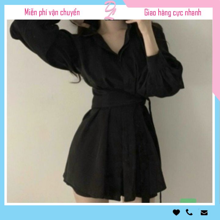 Đầm sơ mi thắt eo tay dài 🔥FREESHIP🔥 đầm nữ dáng xòe tay dài dáng xòe