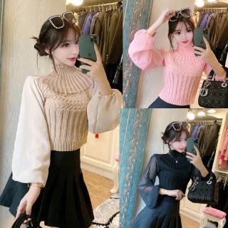 Áo Croptop Dệt Kim Tay Dài Thiết Kế Cổ Lọ Thanh Lịch Sang Trọng