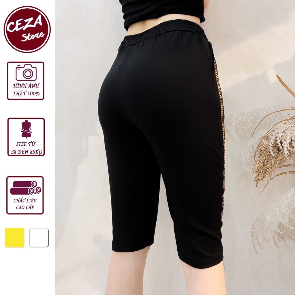 Quần ngố nữ, quần lửng nữ dáng jogger thể thao phối sọc chất cotton xuất khẩu ,co giãn cực tốt - Ceza