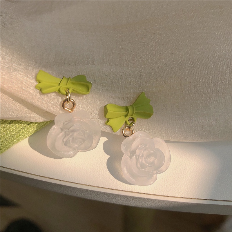 Bông Tai Hình Hoa Hồng Đính Nơ Siêu Nữ Tính Hợp Thời Trang