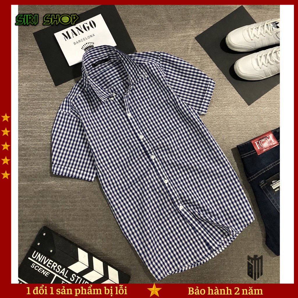 Áo sơ mi nam 💖FREESHIP💖 áo sơ mi phối hoạ tiết caro chất liệu kate cực đẹp _SIRI SHOP