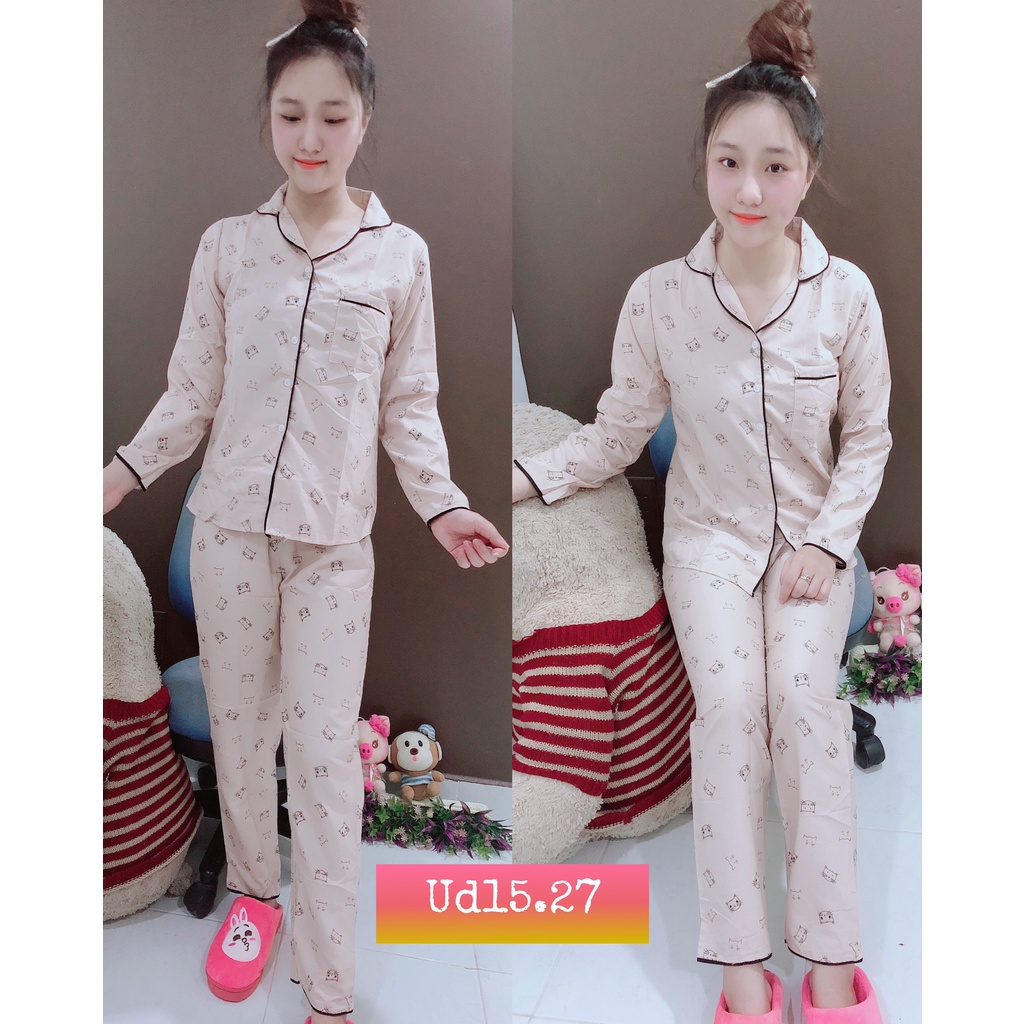 Bộ kate thái in hình free size,  tay dài, vải không bung tróc bay lem bay màu