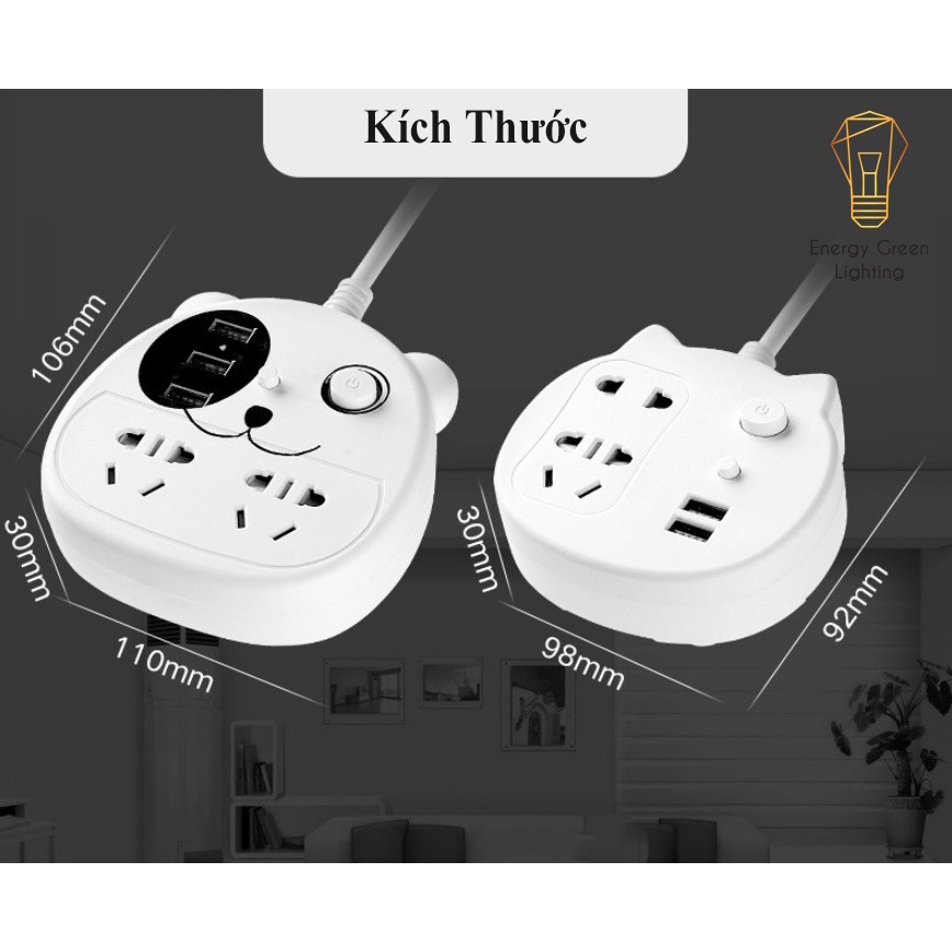 Ổ Cắm Điện Thông Minh Energy Green Lighting OD-315 - Mặt Cún , Mặt Mèo Siêu Dễ Thương - Dây Điện Dài 2m8