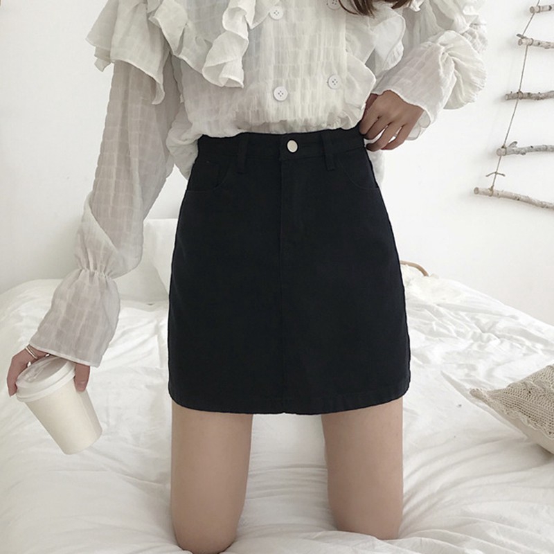 Chân Váy Denim Chữ A Lưng Cao Màu Trơn | BigBuy360 - bigbuy360.vn