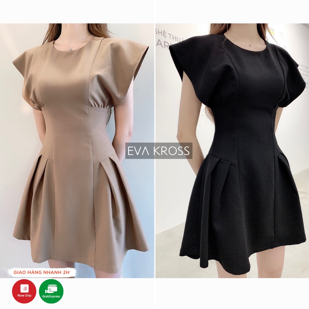 Đầm Cánh Tiên Dự Tiệc Váy Xoè Dạo Phố Vải 2 Lớp Màu Nâu Đen Nâu Rêu Cao Cấp EVA KROSS Thiết Kế