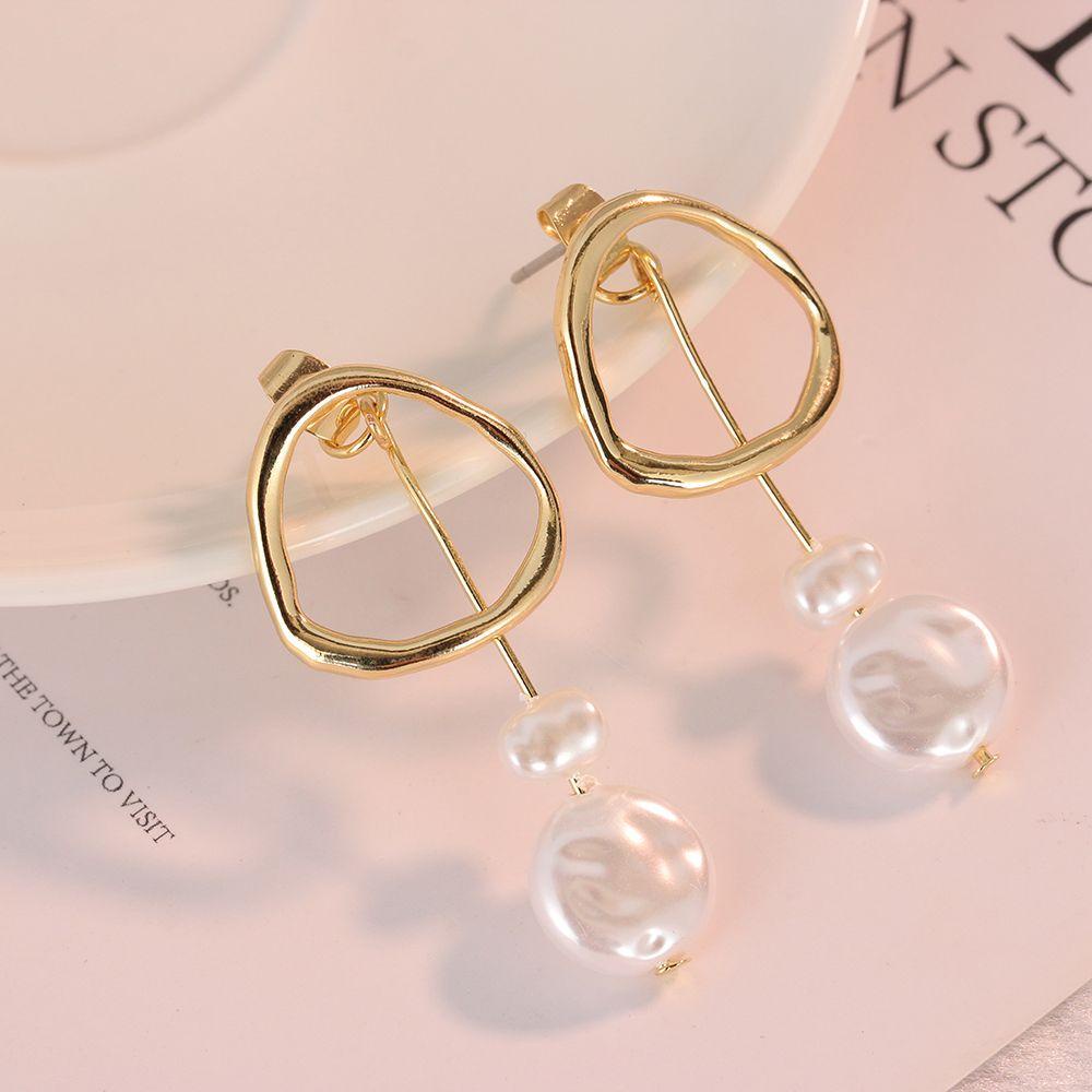 Đôi Khuyên Tai Hình Tròn Không Đối Xứng Phong Cách Baroque Thanh Lịch Cho Nữ