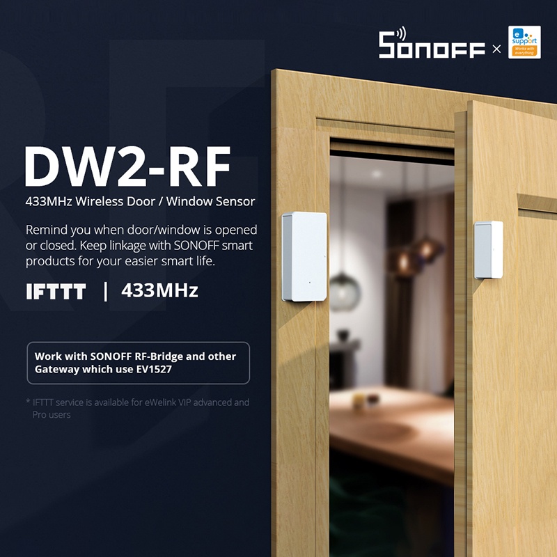 Cảm biến cửa và cửa sổ không dây Sonoff Dw2 Aubess qua ứng dụng cảnh báo tự động hóa cho nhà thông minh Ewelink