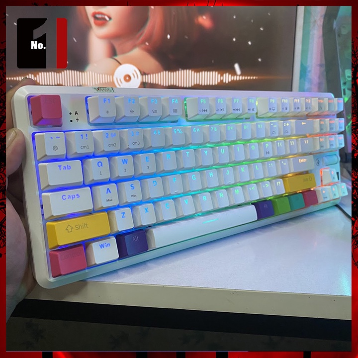 Bàn Phím Cơ Keycap Xuyên Led Gaming Bluetooth Máy Tính Ajazz K870T Màu Trắng Led RGB Bàn Phím Không Dây Laptop Pc