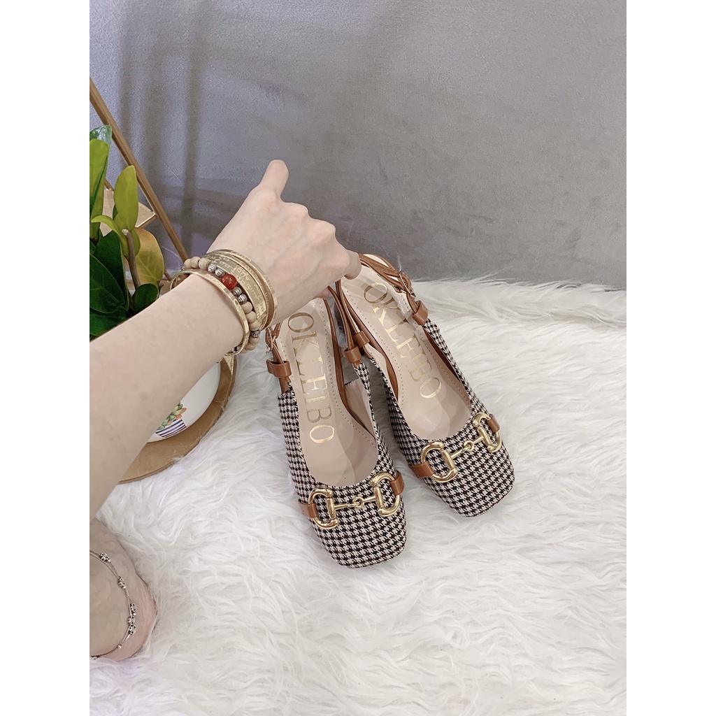 GIÀY CAO GÓT KẺ MŨI VUÔNG HỞ GÓT Vuông/Sandal nữ đẹp phong cách vintage Hàn Quốc siêu hot