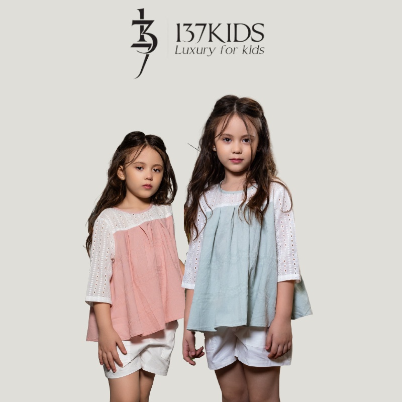 Sét bộ đồ bé gái xinh xắn 137Kids thiết kế dáng babydoll tay lỡ thoáng mát cho bé