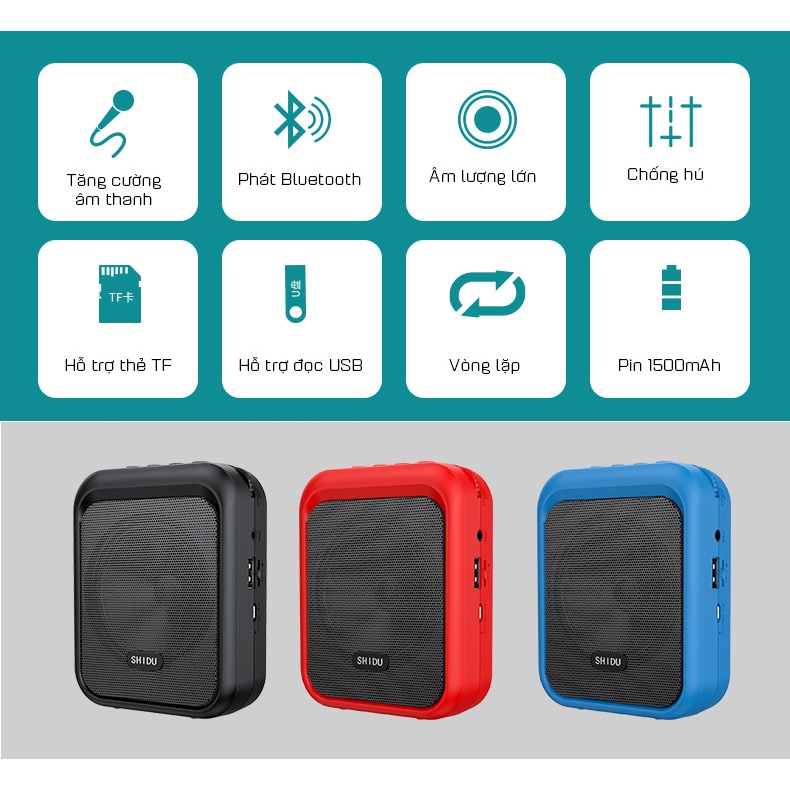 Loa Trợ Giảng Có Dây Hỗ Trợ Nghe Nhạc Bluetooth 5.0 SHIDU SD-M100 Hàng Chính Hãng