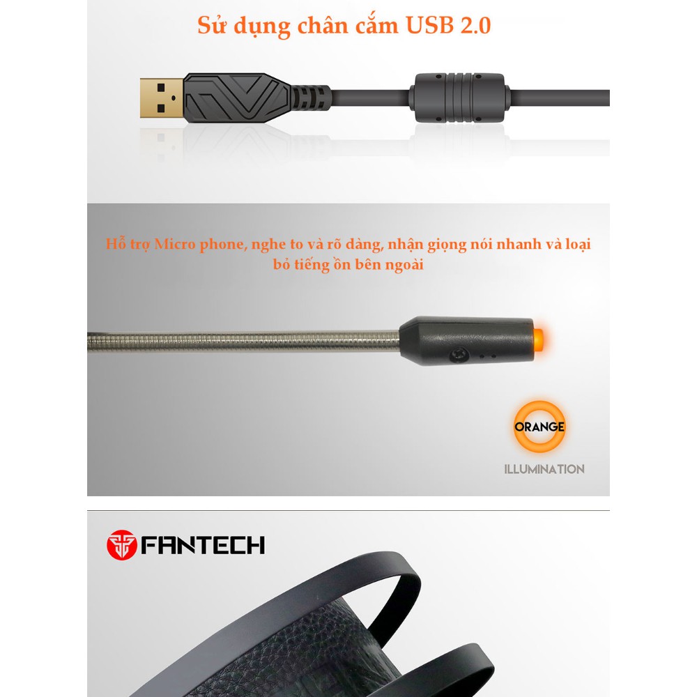 Tai nghe Gaming ECO FANTECH CAPTAIN HG15 Hỗ Trợ Làm Việc và Học Tập Online Âm thanh vòm 7.1 Mic tháo rời