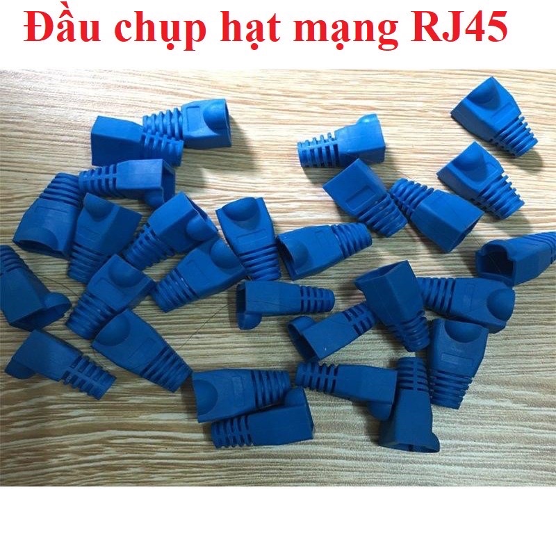 Đầu chụp hạt mạng RJ45 100 hạt/túi dùng cho cat5/cat6, đầu bọc hạt mạng, đầu chụp jack mạng màu xanh.