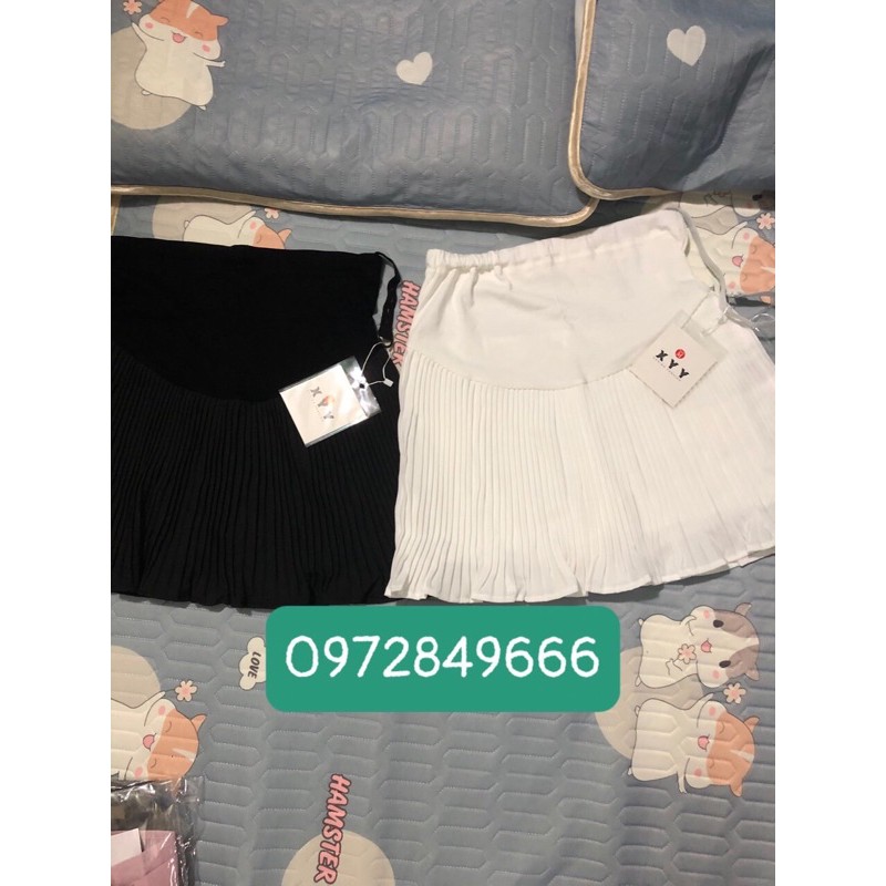 chân váy bầu dáng ngắn xếp li nhẹ mát mùa hè hàng đẹp(video shop )✅sẵn hàng giao luôn ✅