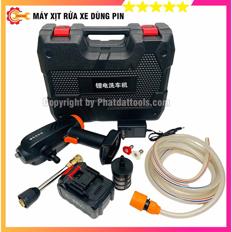 Máy Xịt Rửa Xe Dùng Pin-Chuyên Dụng Xịt Rửa Oto, Xe Máy, Sân Vườn, Vệ Sinh Thiết Bị Máy Móc-Đầy Đủ Phụ Kiện-BH 6 Tháng
