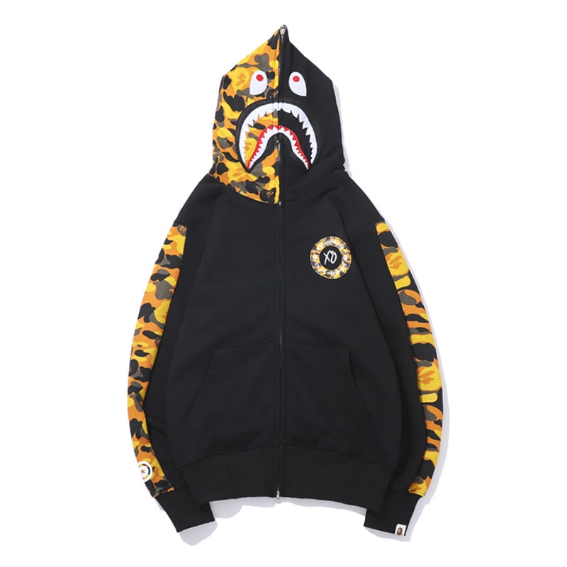 Áo hoodie bape tay dài có khóa kéo họa tiết rằn ri cá mập bape hàng mới cho nam và nữ