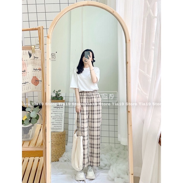Quần culottes kẻ ulzzang Tia19. Quần ống rộng loại 1  ( ẢNH THẬT)