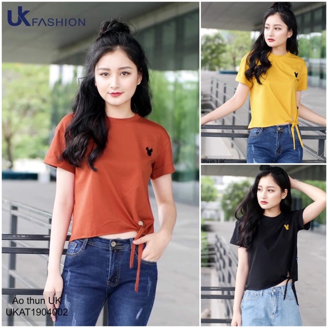 Áo thun buộc eo thêu mickey