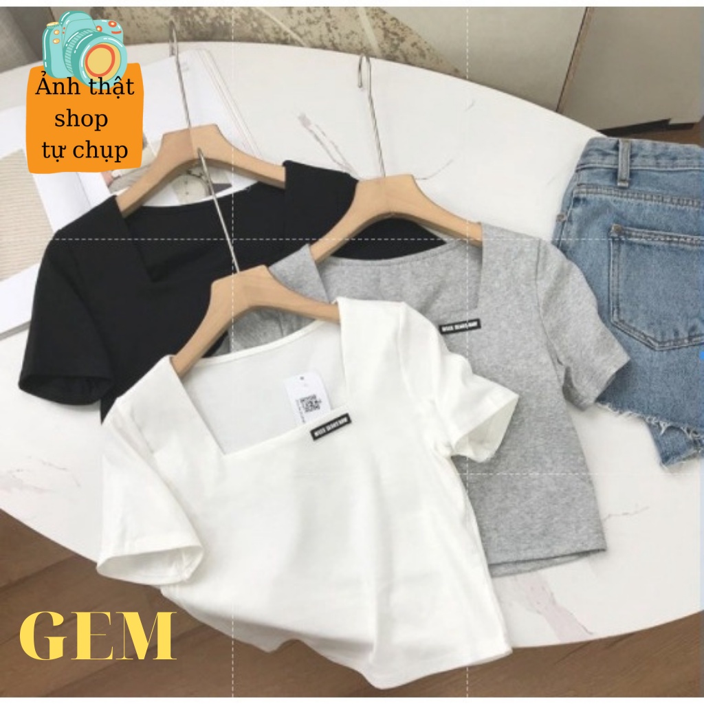 Áo croptop tay ngắn cổ vuông chất thun tăm co giãn tốt , áo thun nữ kiểu hàn quốc