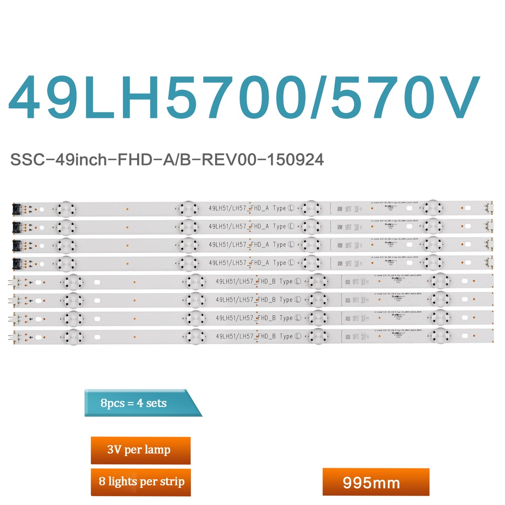 8 Cái = 4 Bộ Đèn Nền led khuấy Cho LG 49LH5700 Dải Đèn Nền Tivi SSC-49inch-FHD-A-REV00 49LH51-FHD-A 