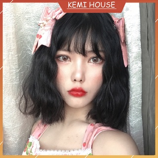 Tóc giả nữ nguyên đầu lửng xoăn ngang vai, tóc giả cả đầu ngắn gợn sóng mái thưa [có sẵn]