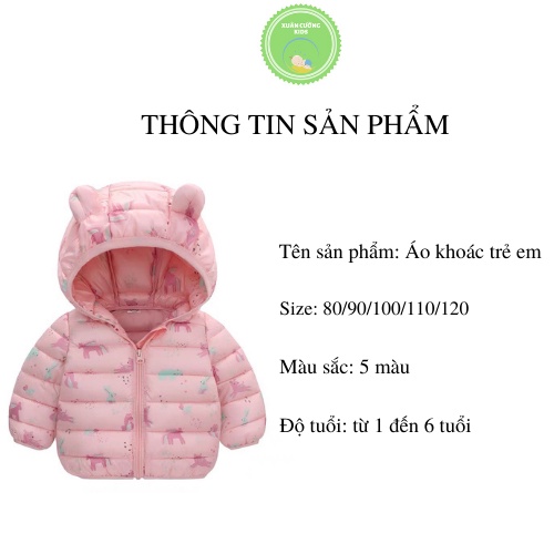 Áo khoác trẻ em, áo phao cho bé trai bé gái chất liệu lông cừu, mũ tai gấu dễ thương Xuân Cường Kids size từ 8-20kg