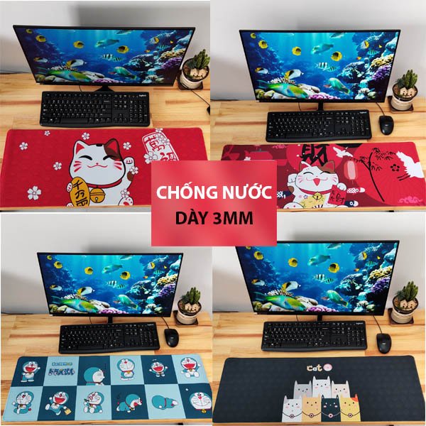 Lót chuột cỡ lớn chủ đề Mèo Thần Tài dễ thương đầy may mắn, chống nước, dày 3mm