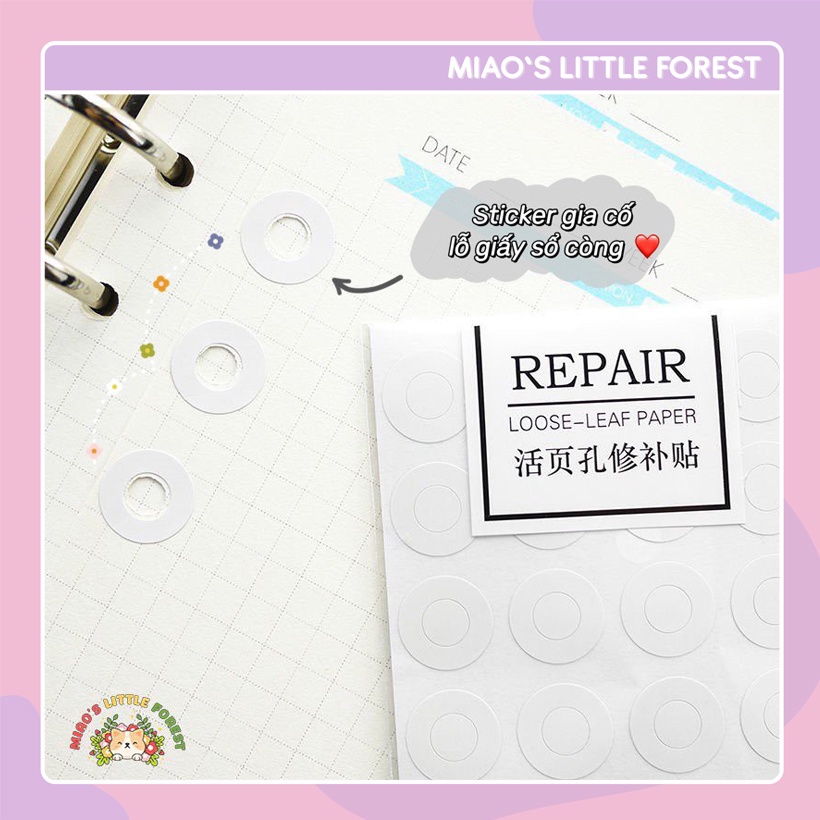 Sticker gia cố lỗ giấy MIAO'S LITTLE FOREST giấy dán hình tròn bảo vệ lỗ ruột giấy refill dùng cho sổ còng MOT229