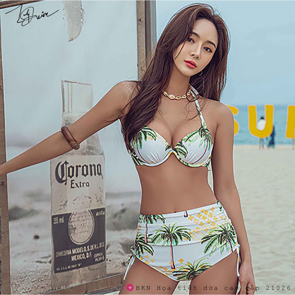 Bikini áo croptop dài tay SIÊU XINH, họa tiết lá dừa trẻ trung, tôn dáng thu hút mọi ánh nhìn