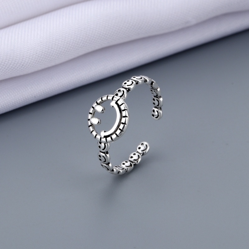 Nhẫn Hở Màu Bạc Hình Mặt Cười Có Thể Điều Chỉnh Phong Cách Cổ Điển