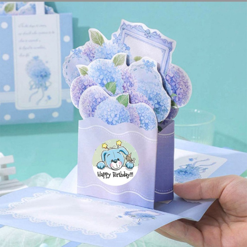Cuộn 500 Nhãn Dán Hình Tròn In Chữ Happy Birthday Hoạt Hình Trang Trí Sổ Lưu Niệm Cho Bé