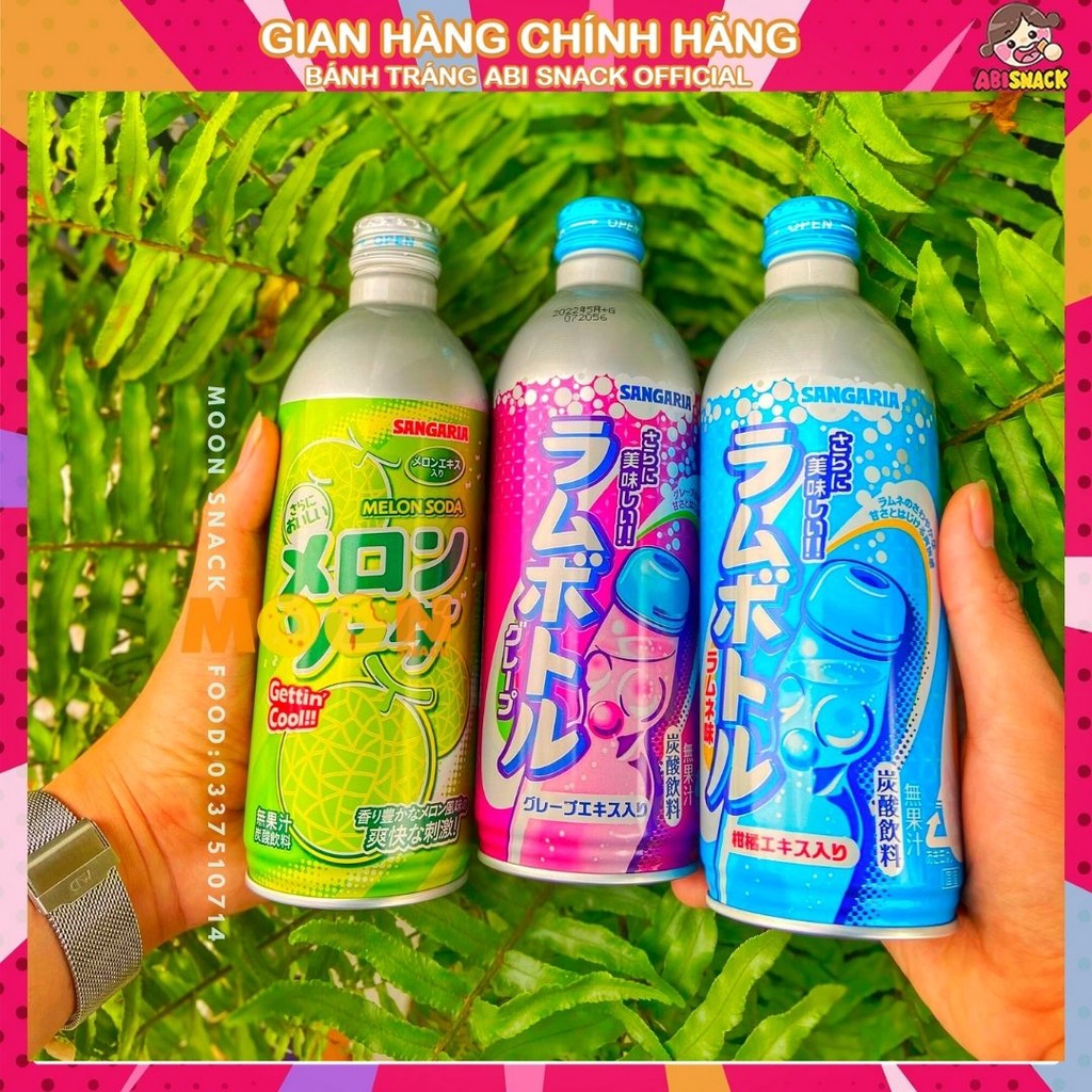 Nước ngọt Soda nhập khẩu chính hãng Nhật Bản Sangaria Ramu Bottle Vị Nho/Dưa Lưới/Truyền Thống Chai 500ml