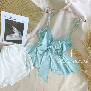 SET NGỦ LỤA NƠ XANH TRẮNG